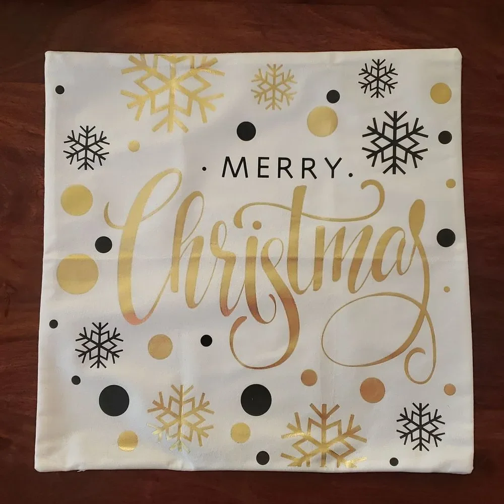 Contemporary Christmas Pillow Cover • Snowflake Polkadot Black Silver Gold Glam